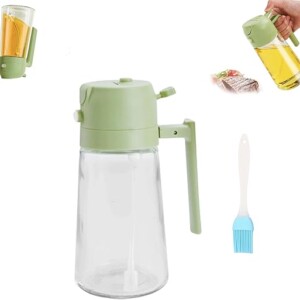 2-In-1 Glass Oil Sprayer And Dispenser,Oil Sprayer For Cooking,Olive Oil Dispenser,Oil And Vinegar Dispenser Bottle, Oil Dispenser Bottle For Kitchen With Nozzle (Green)