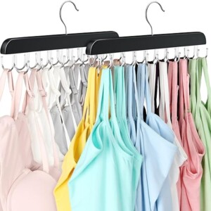 2 Pack Bra Hanger, Capacity Foldable Tank Top Hanger with 20 Hooks, Bra Hangers for Closet Organizer, Premium Wooden Space Saving Hangers Closet Organizers and Storage for Dorm & Apartment