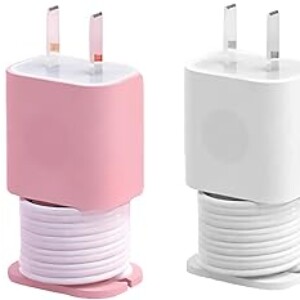 4-Pack 2 in 1 Silicone Charger Protector with Cord Wrap, iPhone Silicone Power Adapter Case, Snapback Charger Winder, Compatible with 18W/20W - 1.65 x 1.1 inches