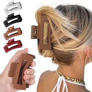 4Pcs Cloud Claw Clips for Women, 4.2 inch Soft Silicone Hair Claws, Non-Slip Strong Hold, Flexible for Thin/Thick/Curly Hair, All-Day Comfort, Matte Jaw Clip(Red, Espresso, Black, Cream)