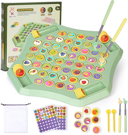 54PCS Fruit Flip Chess Memory Chess Game, Animal Flip Matching Chess Board, Memory Chess Game for Kindergarten Gathering Activity, Flip to Win Travel Memory Game (L-Fruit)