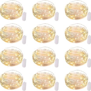 Brightown 12 Pack LED Fairy Lights Battery Operated String Lights - 7ft 20LED Waterproof Silver Wire Firefly Starry Moon Lights for DIY Crafts Wedding Table Centerpieces Party Bedroom Christmas