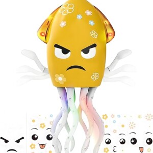 Dancing Octopus Toy Electric Crawling Baby Toy with Lights & Music Tummy Time Octopus Toy | DIY Expressions, Obstacle Avoidance | for Boys and Girls Party Gift Birthday, Christmas (Yellow)