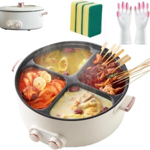 Four Grid Multifunctional Stew Pot, Electric Pot 4 Compartment Divider Cooker, 6L Large Capacity, One Pot with 4 Flavors, 4-Flavor Chinese Shabu Shabu Pot for Home Party