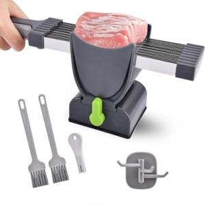 Fresh Meat Slicer, Cleaver Kitchen Knife Set Manual Meat Slicer for Beef Pork, Adjustable Thickness 2mm or 4mm, Manual Jerky Slicer for Home Cooking BBQ Hot Pot(COLOR:Black)