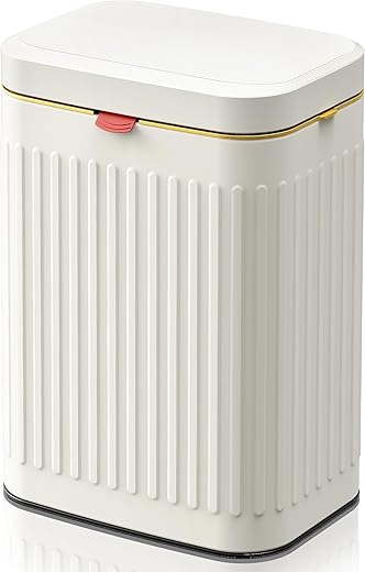 Kitchen Compost Bin Hanging Trash Can with Lid, 2.1 Gallon Stainless Steel Trash Can Compost Bin, Wall-Mount Indoor Kitchen Trash Bin for Cabinet, Under Sink, Bathroom (2.1 Gallon, 8L Ivory White)