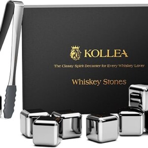 Kollea Fathers Day Whiskey Stones, 8 Packs Stainless Steel Whiskey Chilling Rocks, Reusable Ice Cube for Drinking, Cool Birthday Gift for Men Dad, Boyfriend, Beer Lover, Bourbon, Scotch, Gin, Beverage