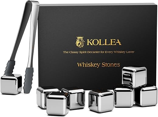 Kollea Fathers Day Whiskey Stones, 8 Packs Stainless Steel Whiskey Chilling Rocks, Reusable Ice Cube for Drinking, Cool Birthday Gift for Men Dad, Boyfriend, Beer Lover, Bourbon, Scotch, Gin, Beverage