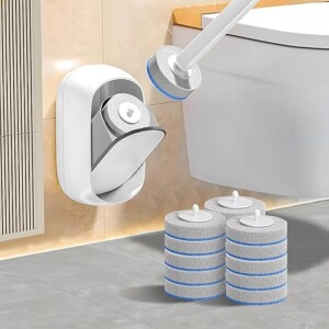 LFBEAR Disposable Toilet Brush Wand, Wall Mounted Toilet Cleaner Kit with Holder, 18 Refills Replacement Heads for Bathroom Cleaning