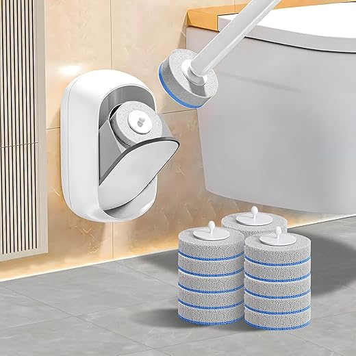 LFBEAR Disposable Toilet Brush Wand, Wall Mounted Toilet Cleaner Kit with Holder, 18 Refills Replacement Heads for Bathroom Cleaning