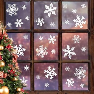 LUDILO 135Pcs Christmas Window Clings Snowflakes Window Decals Static Window Stickers for Christmas Decorations Windows Décor Ornaments Xmas Party Supplies Thanksgiving Party Décor