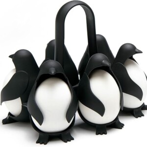 PELEG DESIGN Egguins 3-in-1 Cook, Store and Serve Egg Holder, Penguin-Shaped Boiled Egg Cooker for Making Soft or Hard Boiled Eggs, Eggies, Holds 6 Eggs for Easy Cooking and Fridge Storage