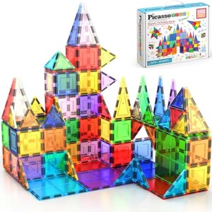 PicassoTiles 100 Piece Set 100pcs Magnet Building Tiles Clear Magnetic 3D Blocks Construction Playboards, Creativity Beyond Imagination, Inspirational, Recreational, Educational Conventional