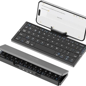 SIKAI CASE Foldable Bluetooth Keyboard with Magnetic Stand,Aluminum Alloy Mini Quiet Folding Portable Lightweight Travel Rechargeable Pocket for Tablet,iPad, Phones, Black