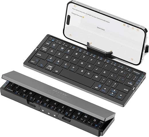 SIKAI CASE Foldable Bluetooth Keyboard with Magnetic Stand,Aluminum Alloy Mini Quiet Folding Portable Lightweight Travel Rechargeable Pocket for Tablet,iPad, Phones, Black